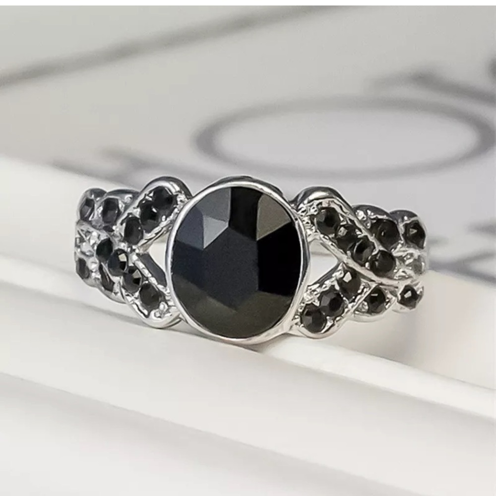 925 Silver Filled Rings Oval Cut Black Sapphire
